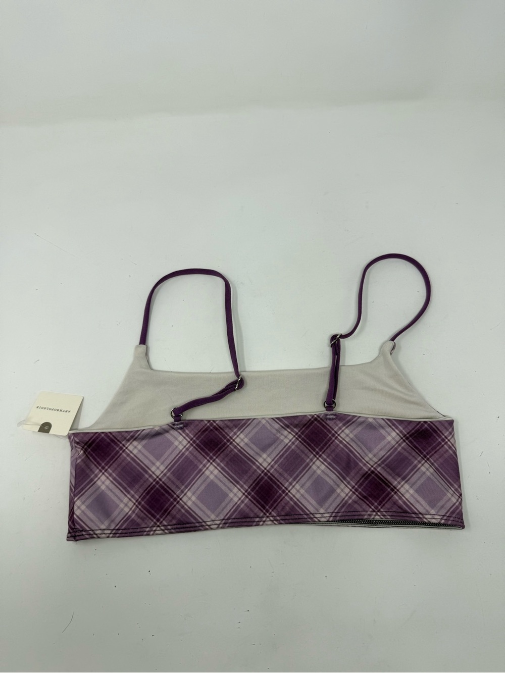 LyreBird Anthropologie seamless square neck bra top size XXS/XS NWT purple plaid - Picture 4 of 5